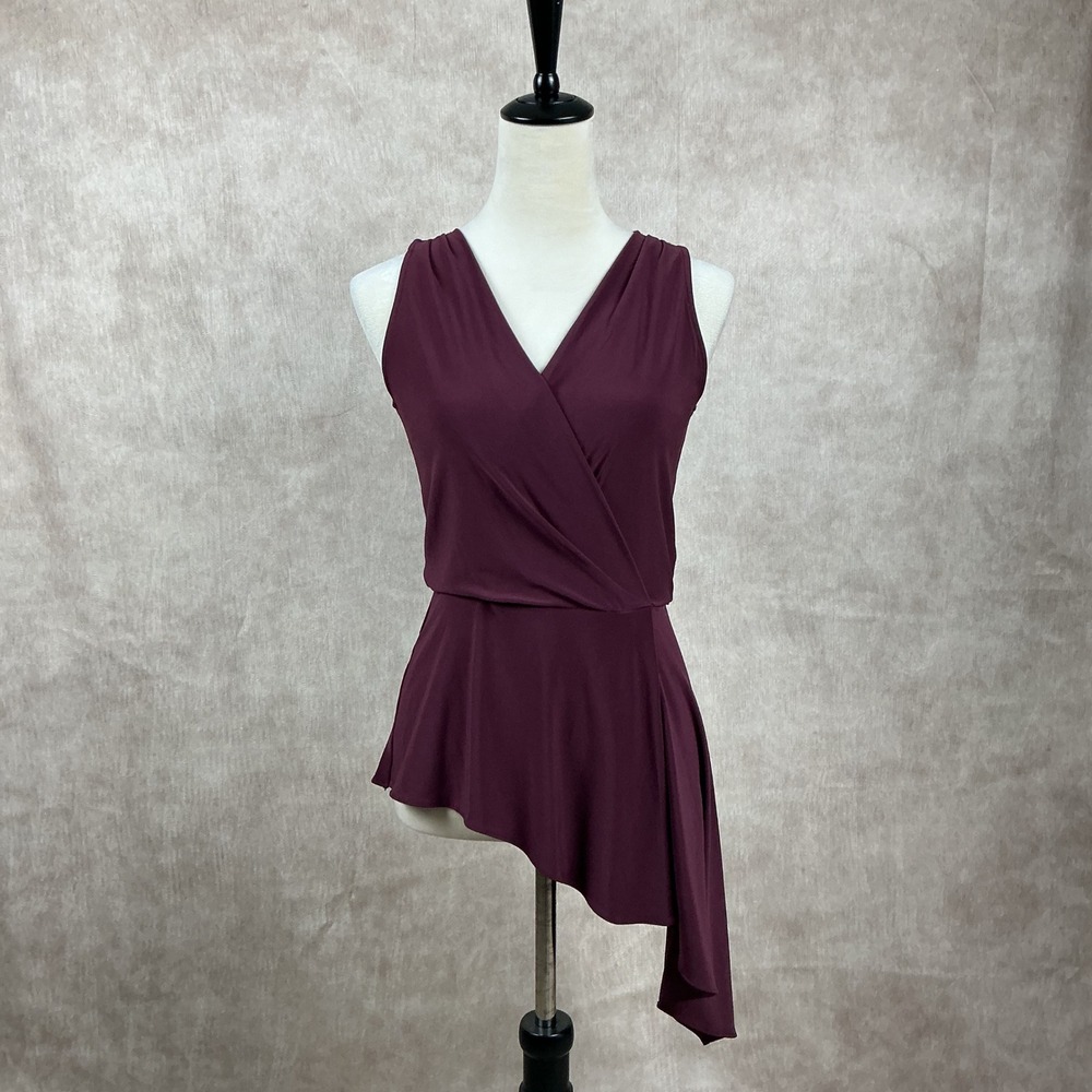 White House Black Market Burgundy Asymmetrical Wrap V Neck Sleeveless Top XS